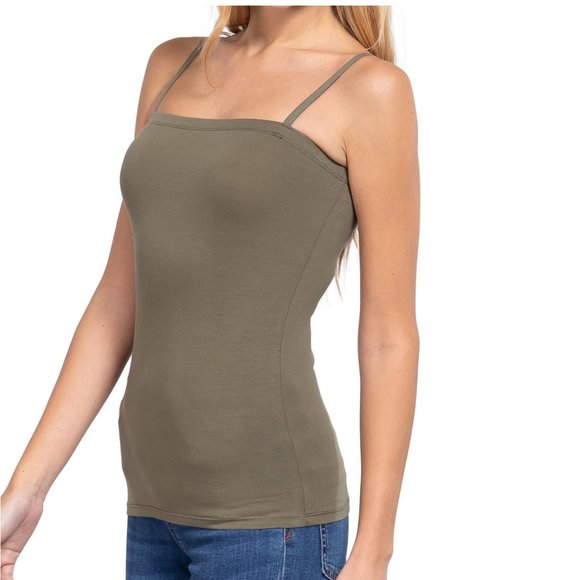 Active Basic Tops - NWT-Soft, Stretchy Women's Tube Top Camisole with Adjustable Straps, Olive Green
